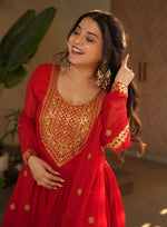 Dazzling Red Color Georgette Fabric Gown
