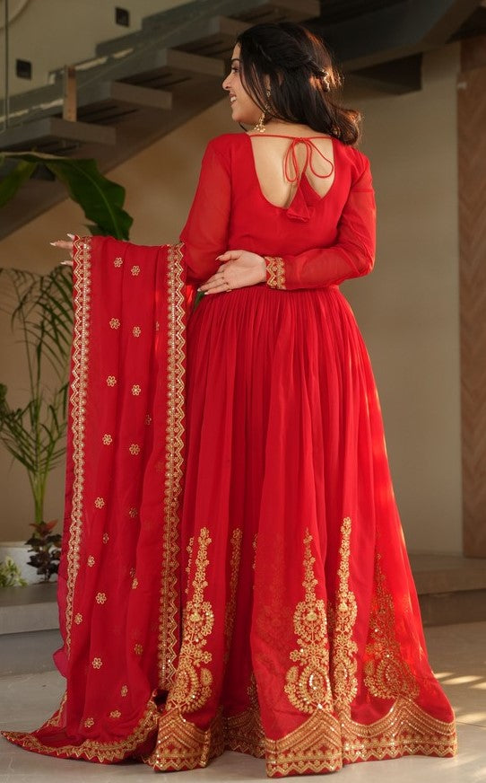 Dazzling Red Color Georgette Fabric Gown