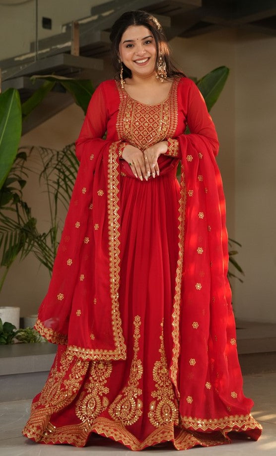 Dazzling Red Color Georgette Fabric Gown