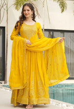 Dazzling Yellow Color Georgette Fabric Gown