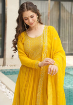 Dazzling Yellow Color Georgette Fabric Gown