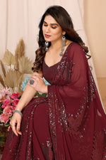 Lovely Maroon Color Georgette Fabric Designer Saree
