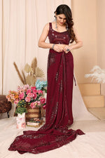 Lovely Maroon Color Georgette Fabric Designer Saree