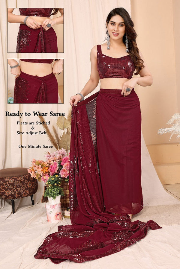 Lovely Maroon Color Georgette Fabric Designer Saree