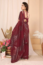 Lovely Maroon Color Georgette Fabric Designer Saree