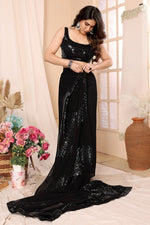 Lovely Black Color Georgette Fabric Designer Saree