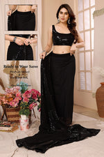 Lovely Black Color Georgette Fabric Designer Saree