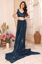 Lovely Teal Color Georgette Fabric Designer Saree