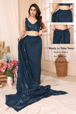 Lovely Teal Color Georgette Fabric Designer Saree