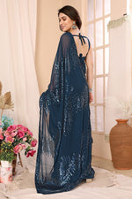 Lovely Teal Color Georgette Fabric Designer Saree