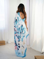 Lovely White Color Chinon Fabric Designer Saree