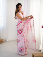Lovely Pink Color Chinon Fabric Designer Saree