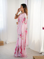 Lovely Pink Color Chinon Fabric Designer Saree