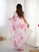 Lovely Pink Color Chinon Fabric Designer Saree