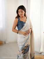 Lovely Cream Color Chinon Fabric Designer Saree
