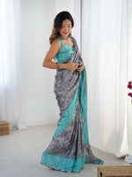 Lovely Grey Color Chinon Fabric Designer Saree