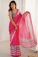 Lovely Pink Color Chinon Fabric Designer Saree
