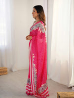 Lovely Pink Color Chinon Fabric Designer Saree