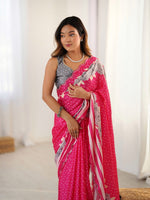 Lovely Pink Color Chinon Fabric Designer Saree
