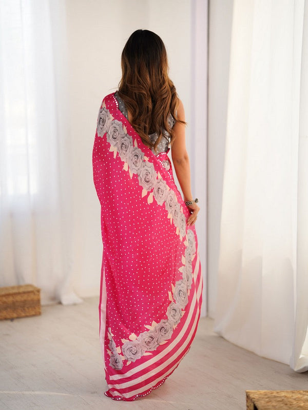 Lovely Pink Color Chinon Fabric Designer Saree