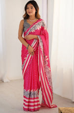Lovely Pink Color Chinon Fabric Designer Saree