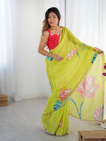 Lovely Green Color Chinon Fabric Designer Saree
