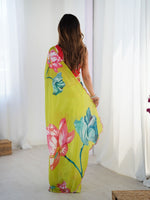 Lovely Green Color Chinon Fabric Designer Saree