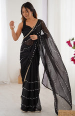 Beauteous Black Color Chiffon Fabric Designer Saree