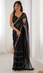 Beauteous Black Color Chiffon Fabric Designer Saree