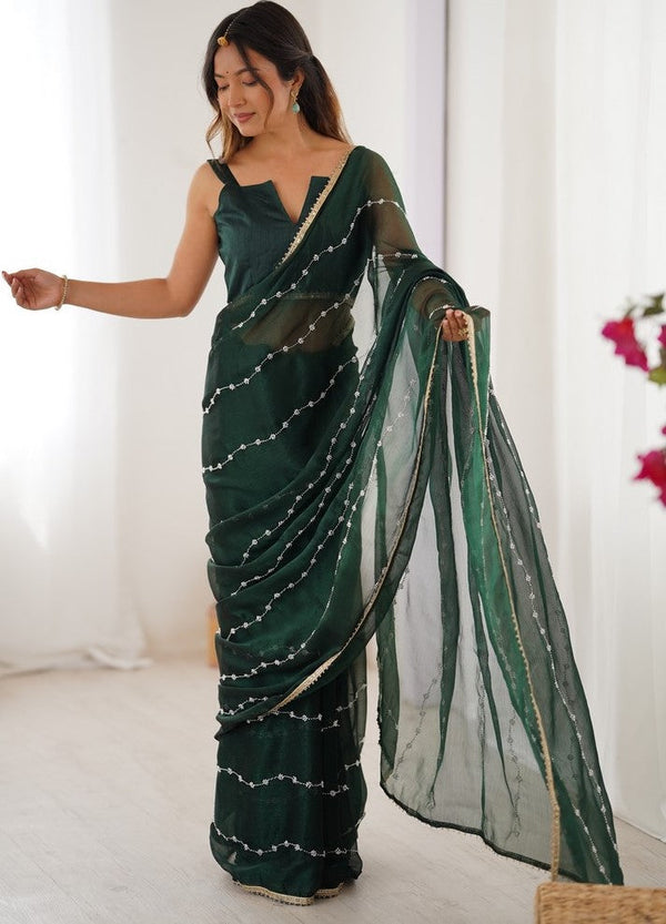 Beauteous Green Color Chiffon Fabric Designer Saree