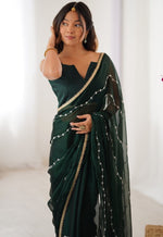Beauteous Green Color Chiffon Fabric Designer Saree