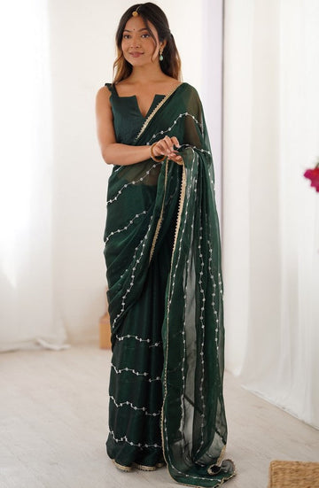 Beauteous Green Color Chiffon Fabric Designer Saree