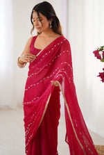 Beauteous Pink Color Chiffon Fabric Designer Saree