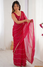 Beauteous Pink Color Chiffon Fabric Designer Saree