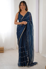 Beauteous Teal Color Chiffon Fabric Designer Saree