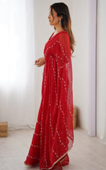 Beauteous Red Color Chiffon Fabric Designer Saree