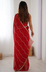 Beauteous Red Color Chiffon Fabric Designer Saree