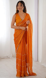 Beauteous Yellow Color Chiffon Fabric Designer Saree