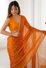 Beauteous Yellow Color Chiffon Fabric Designer Saree