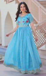 Dazzling Aqua Color Crush Fabric Gown