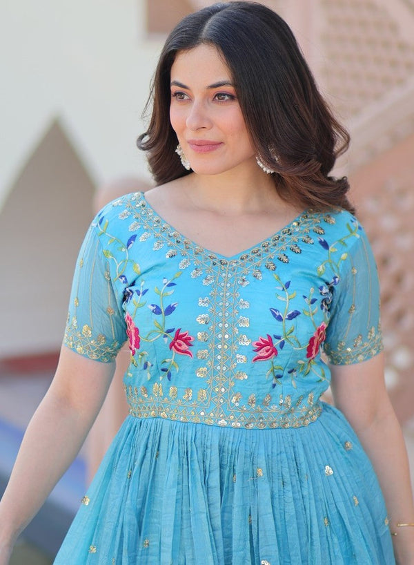 Dazzling Aqua Color Crush Fabric Gown