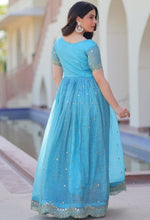Dazzling Aqua Color Crush Fabric Gown