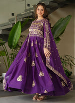 Amazing Purple Color Chinon Fabric Gown