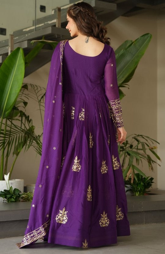 Amazing Purple Color Chinon Fabric Gown