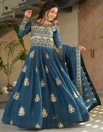 Amazing Teal Color Chinon Fabric Gown