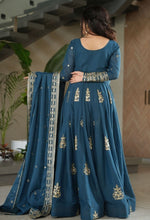 Amazing Teal Color Chinon Fabric Gown