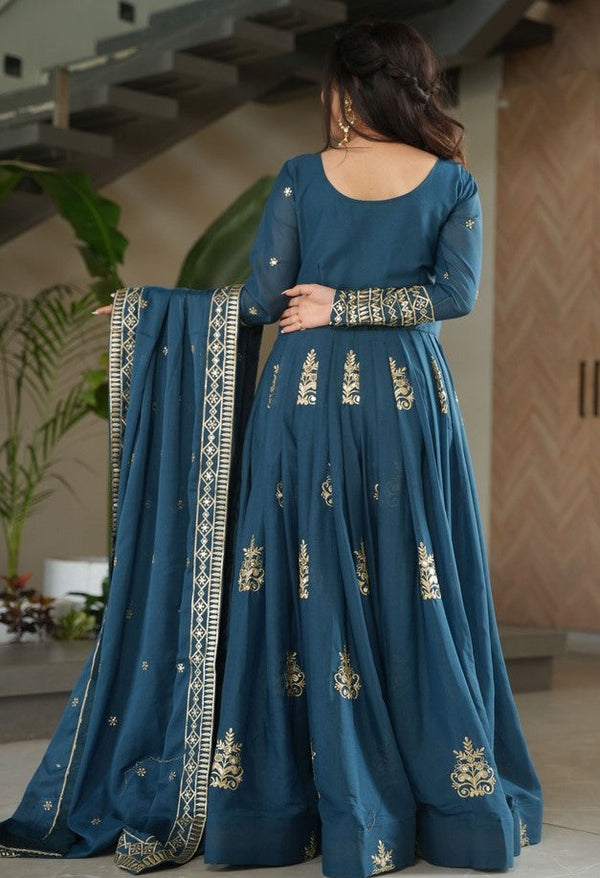 Amazing Teal Color Chinon Fabric Gown