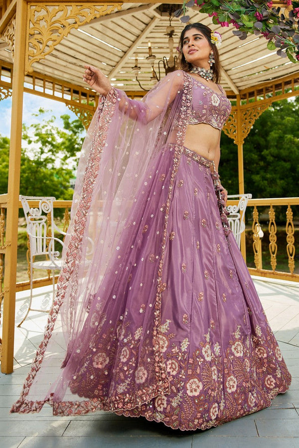 Striking Purple Color Satin Fabric Party Wear Lehenga