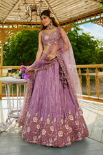 Striking Purple Color Satin Fabric Party Wear Lehenga