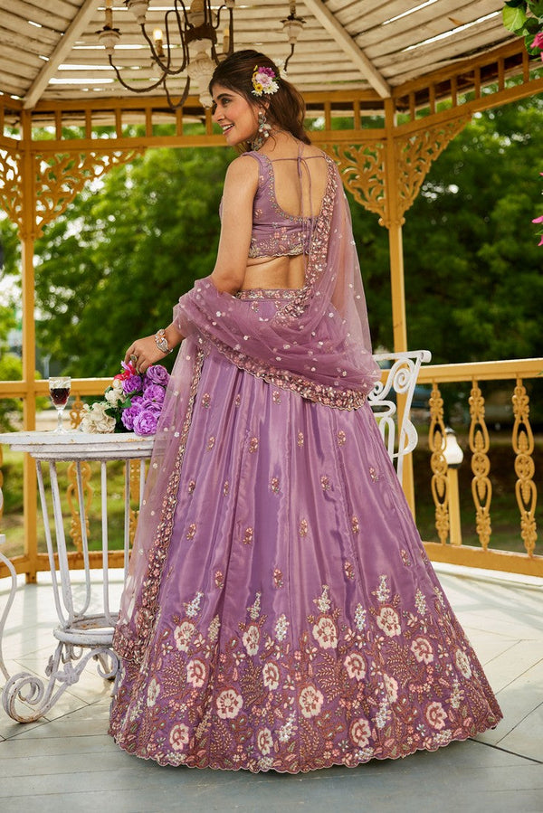 Striking Purple Color Satin Fabric Party Wear Lehenga